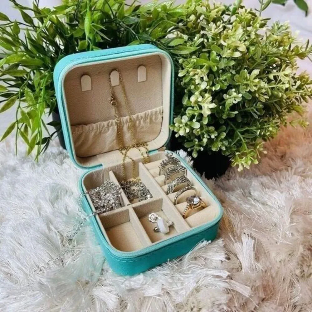 Small‎ Travel Jewelry Box Organizer Display Portable convenient Case Color Blue